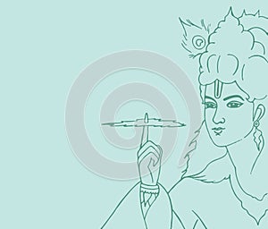 Sketch of Lord Krishna and design elements illustration