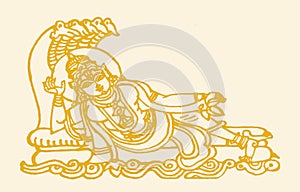 Sketch of Lord Ranganatha Swamy or Vishnu in a sleeping pose with aadhishesha as a shadow outline editable illustration photo