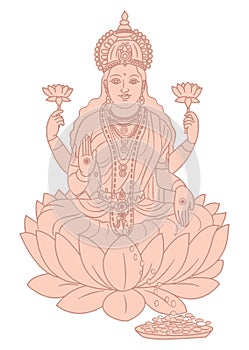 Sketch of Lord Venkateshwara and Goddess Lakshmi Sign and Symbols outline editable illustration