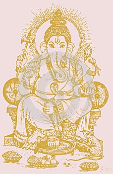 Sketch of Lord Vinayaka or Ganesha Creative Outline Editable Vector Illustration