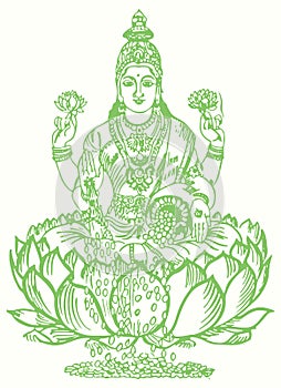 Sketch of Lord Vishnu Wife and Goddess of Wealth Lakshmi Outline Editable Illustration