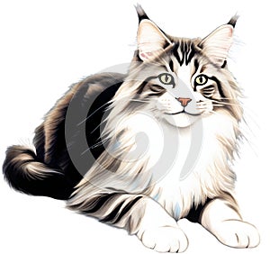 A sketch of a Main Coon cat. AI-Generated.