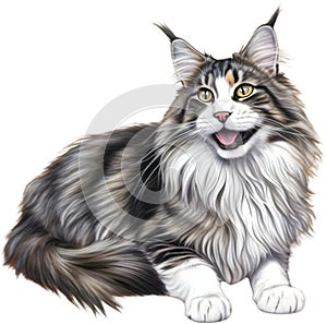 A sketch of a Main Coon cat. AI-Generated.