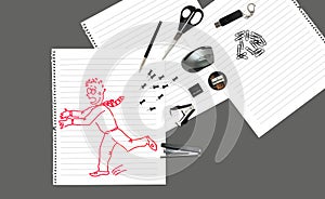 Sketch of man running away from stationary