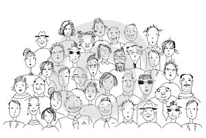 Sketch of many people faces, colleagues, family, neighbours, citizens