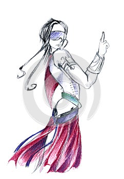Sketch of masked belly dancer