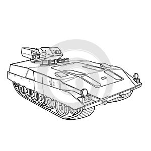 Sketch of a military tank, ship, coloring book, isolated object on a white background, vector illustration