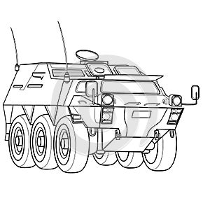 Sketch of a military tank, ship, coloring book, isolated object on a white background, vector illustration