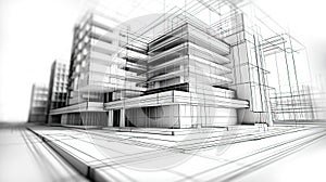 Sketch of modern architecture construction of new office building.