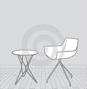 Sketch of modern interior table and chair vector i