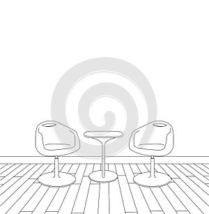 Sketch of modern interior table and chairs