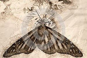 Sketch of a Monarch Butterfly Sipping Nectar from the Accommodating Flower