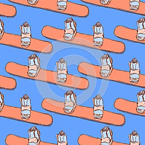 Sketch mountain snowboard in vintage style