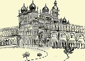 Sketch of Mysore Palace or Amba Vilas Palace Outline Editable Vector Illustration