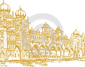 Sketch of Mysore Palace or Amba Vilas Palace Outline Editable Vector Illustration photo