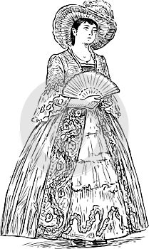 Sketch of a noble lady with a fan