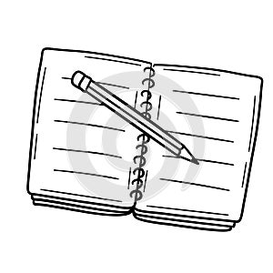 Sketch of notebook with blank sheet. Vector illustration with hand drawn notepad with page