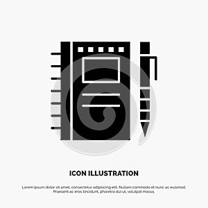 Sketch Notebook, Drawing, Notebook, Pencil, Sketch solid Glyph Icon vector