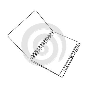 Sketch of notebook. Vector illustration with hand drawn leaf of notebook. Clip art. Notepad with clear page