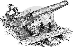 Sketch of an old artillery gun