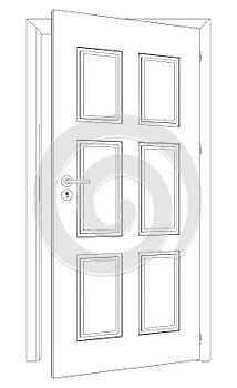 Sketch of opened wire-frame door. Vector
