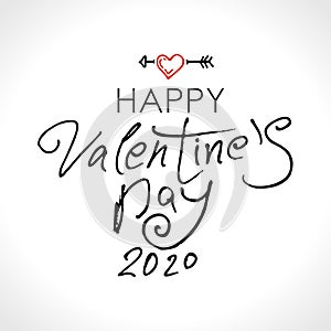 Sketch outline heart by arrow with the inscription you and me. Happy Valentine`s Day 2020 handwritten lettering.