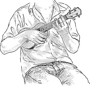 Sketch of person sitting and playing the ukulele