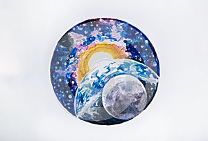 Sketch planet earth and sun on a white background.