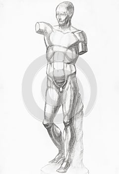 Sketch of plaster cast anatomical ecorche figure