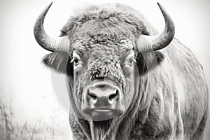 Sketch portrait of European bison, generative ai