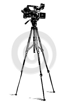 Sketch of professional videocamera on tripod