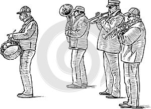 Sketch of a quartet of street musicians