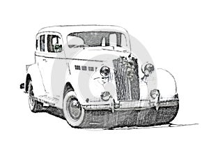 Sketch retro vintage white luxury car