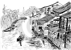 Sketch The river village wuzhen photo