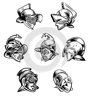 sketch of Roman gladiator armour helmets set vector illustration photo