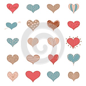 Sketch Romantic Love Hearts Retro Doodles Icons Set Valentine Day Vector Illustration