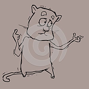 Sketch of a sad cartoon cat showing with his hand to the side