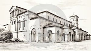 Sketch Of Saint Gilda Cathedral: Classic Byzantine Architecture In Wine Country Italy