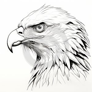 Photorealistic Eagle Head Ink Drawing Sketch - Detailed Character Design