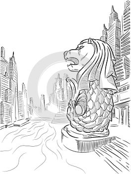 Sketch of Singapore Tourism Landmark - Merlion