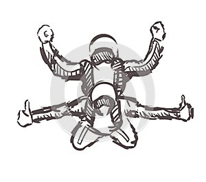 Sketch of skydiver, sport and active lifestyle. Skydivers hand drawn isolated on white background