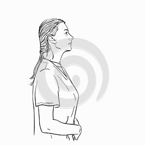 Sketch of slavic woman in profile standing with hands touching her belly