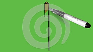 Sketch small rocket firework in  brown colour with black outline on abstract green background
