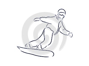 Sketch of Snowboarding, sport and active lifestyle. Snowboarder hand drawn photo
