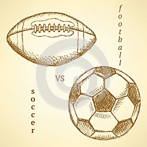 Sketch soccer versus american football ball