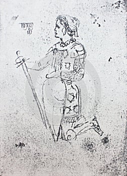 Sketch of a soldier with sword. Manuscripts of Leonardo da Vinci. Code L Folio 4 recto in the vintage book Leonardo da Vinci by A.