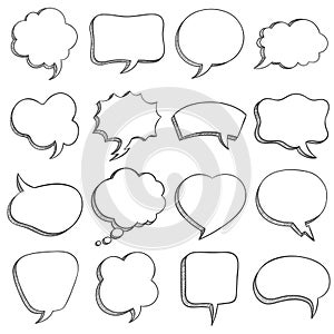 Sketch speech bubble. Empty comic speech bubbles different shapes for message, dialog balloons and cloud, outline doodle