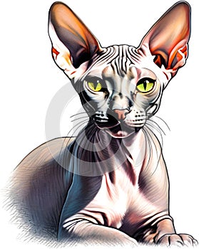 A sketch of a Sphynx cat. AI-Generated. photo