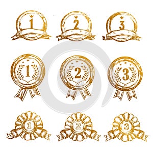 Sketch Sport Winner Medal Icon Set