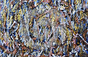 Sketch in the style of abstract expressionism. Abstract background in gold, blue and white colors. Imitation Of Jackson Pollock. P